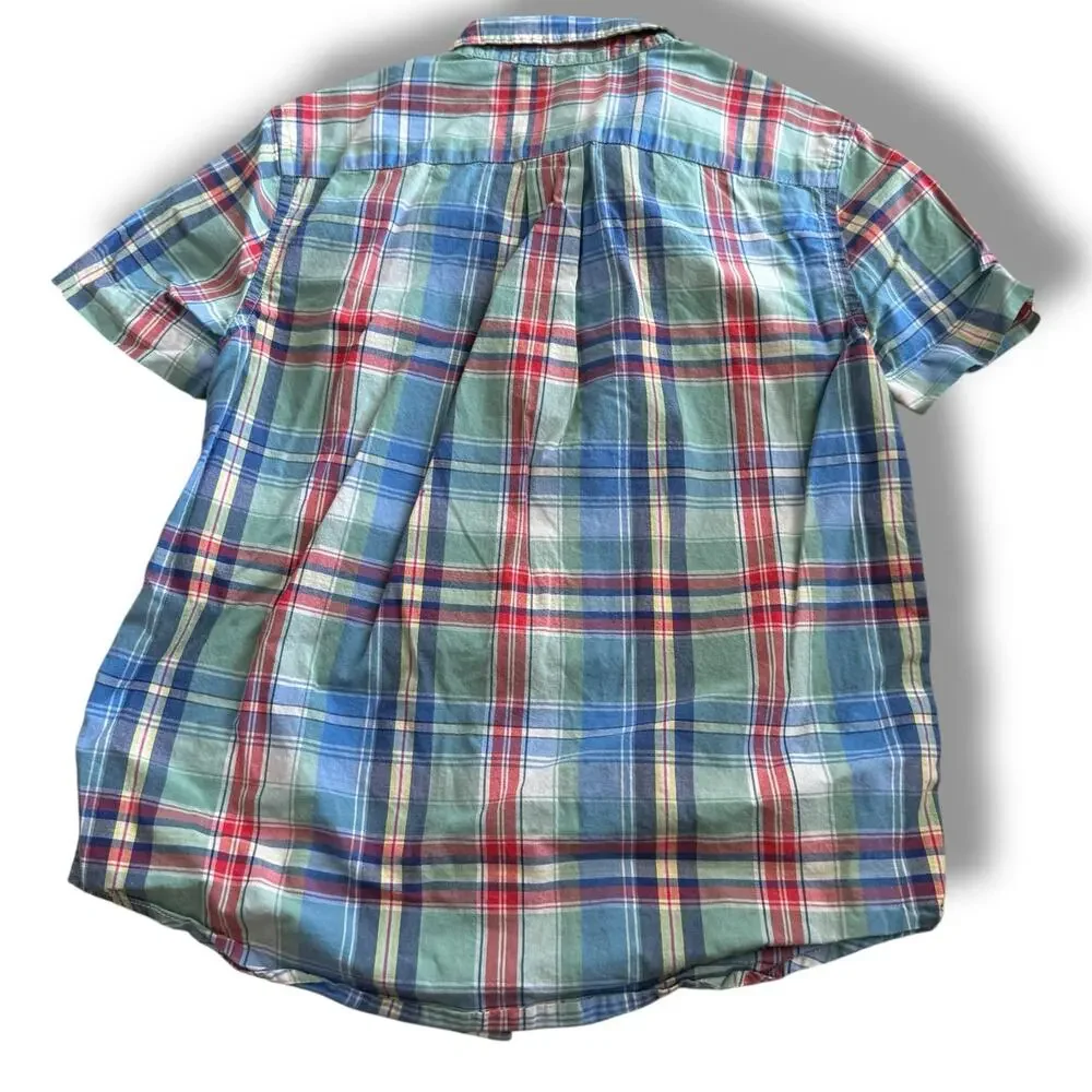 Ralph Lauren Boys Sz 7 Blue Green Red Yellow Plaid Button‎ Down Shirt